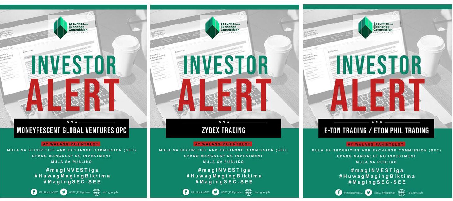 SEC ADVISORY: MONEYFESCENT GLOBAL VENTURES OPC, ZYDEX TRADING, E-TON TRADING / ETON PHIL TRADING / E-TON TRADING: PROFIT SHARING