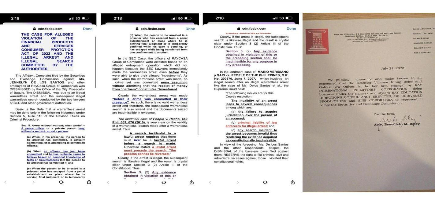 CASA INFINI BUILDERS & REALTY CO LTD. et al, alleged illegal operations filed by SEC-EIPD, PAOCC, RACU-COR, DISMISSED by Baguio City Prosecution Office.