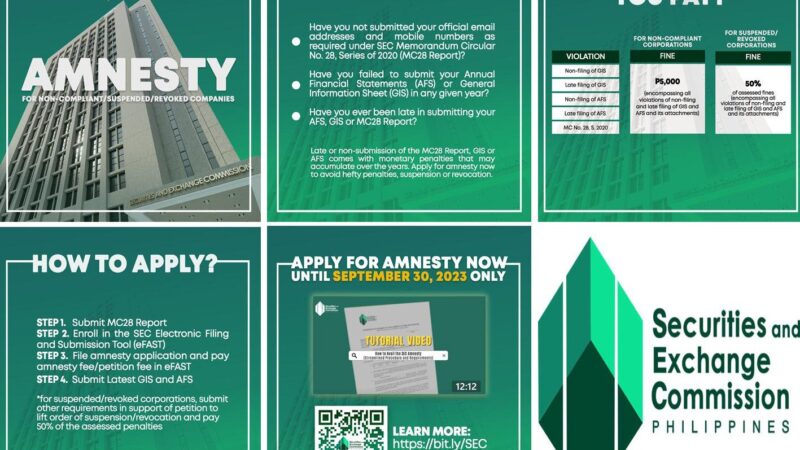 Request for Support for the SEC Amnesty Program