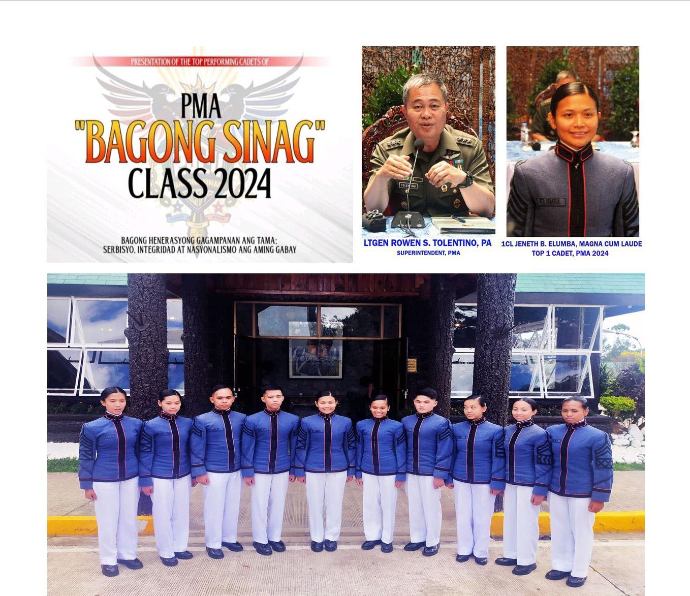 Cadet 1CL Jeneth B. Elumba was top 1 of PMA Bagong Sinag Class 2024