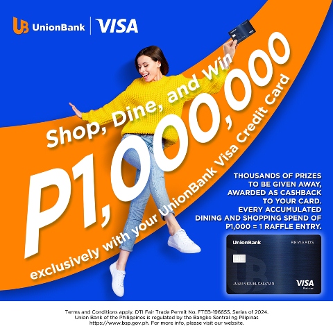 Shop and dine with your UnionBank Visa Credit Card and win up to 1 MILLION in cashback!